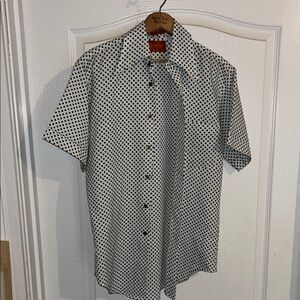 Vintage green polka dots on white shirt